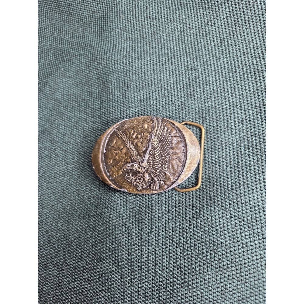 Vintage 1982 Indiana Metal Craft Flying Eagle Belt Buckle Oval Brass